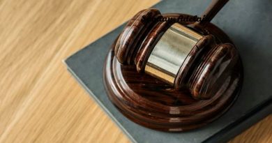 Gavel on court desk.