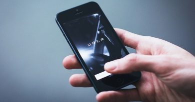 Hand holding a smart phone with Uber app open