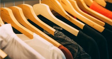 Clothes hanging on hangers in closet