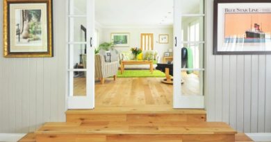 Step Up into Room with White Walls, Wood Floors, and Skirting Boards -