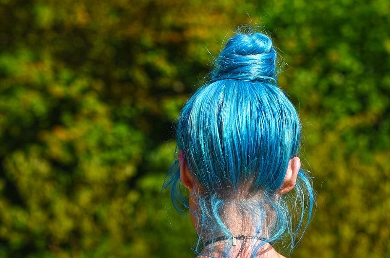 Hair colored a vibrant blue - care of colored hair