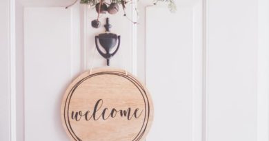 Front Door with Knocker Greenery and Welcome Sign - Beautiful & Inviting Home Entryway