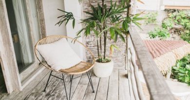 Rattan Chair on Wooden Balcony with Potted Plant A Home That Raises Your Wellness