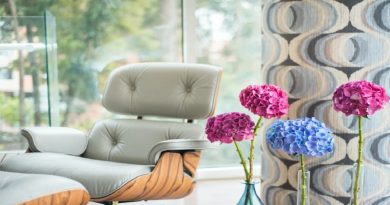 Bright room with easy chair and lovely flowers