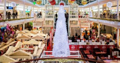 Inside a Mall Decorated for Christmas