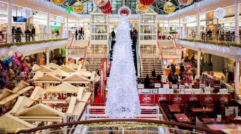 Inside a Mall Decorated for Christmas