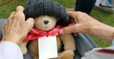 Retirement Gift Ideas Teddy Bear on Older Person's Lap