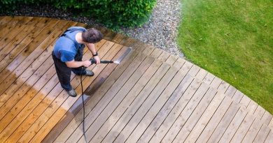 Pressure Washers Man pressuring washing a wood deck