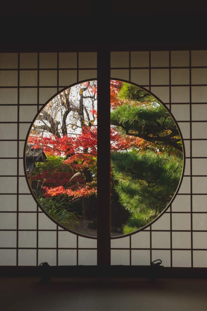 Round window overlooking Japanese Garden