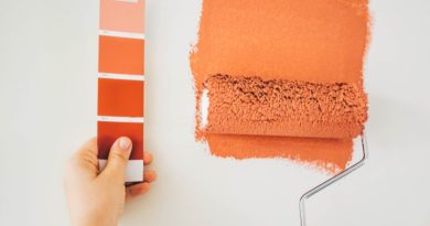 Rolling paint on wall next to color chart strip