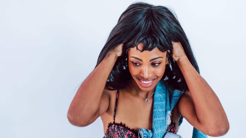 The Perfect T-Part Lace Wig / Beautiful Black Woman Putting on a T Part Lace Wig