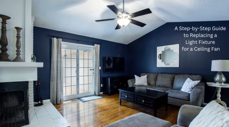 Replacing a Light Fixture for a Ceiling Fan / Living Room with Blue Walls and Bright White Accents