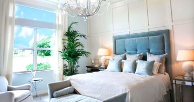 Guest Bedroom in White with Blue accents