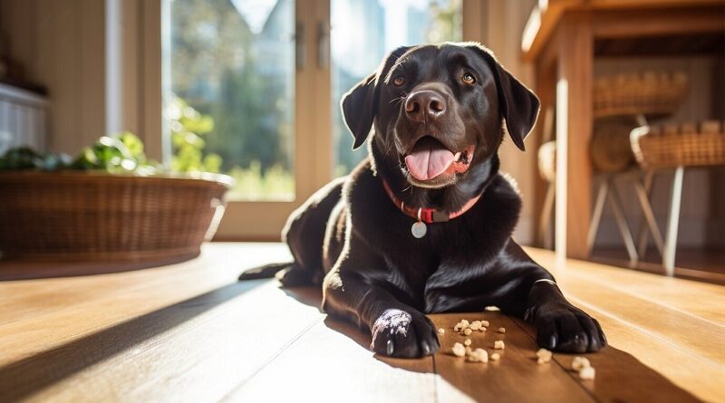 Black Lab on the floor with popcorn / Top 10 Treats You Didn't Know You Can Give To Your Dogs