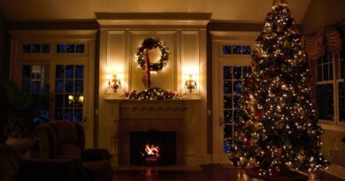 Decorated Living Room with Fire in the Fireplace and Christmas Tree with Lights / 6 Awesome Tips to Prepare Your Home for the Holiday Season