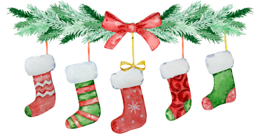 Stockings hanging from garland