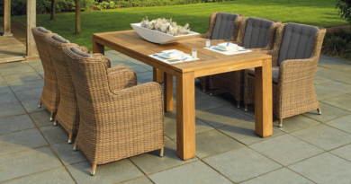 Woven Chairs around a Wood Dining Table on Stone Outdoor P4 Ways To Maintain Your Garden Patioatio /