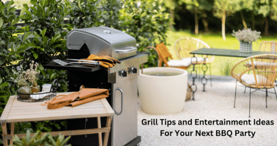 Patio with tables and chairs and bbq grill / How to Host the Perfect BBQ Party: Grill Tips and Entertainment Ideas