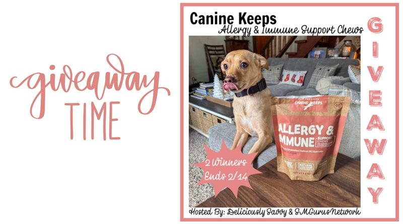 Canine Keeps Allergy & Immune Support Chews / Puppy Dog with Black Collar with Bag of Dog Treats