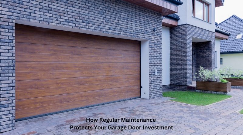 Home with White Stucco Grey Bricks and Wood Grain Garage Door / How Regular Maintenance Protects Your Garage Door Investment