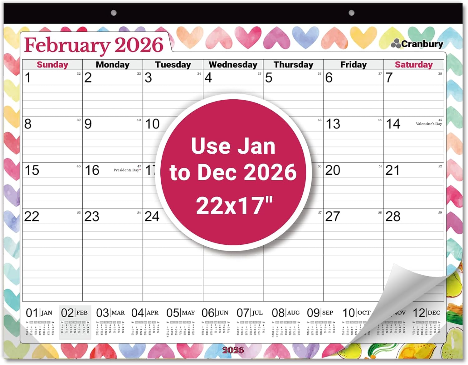 CRANBURY Large 22x17 Desk Calendar 2026, Use Janua